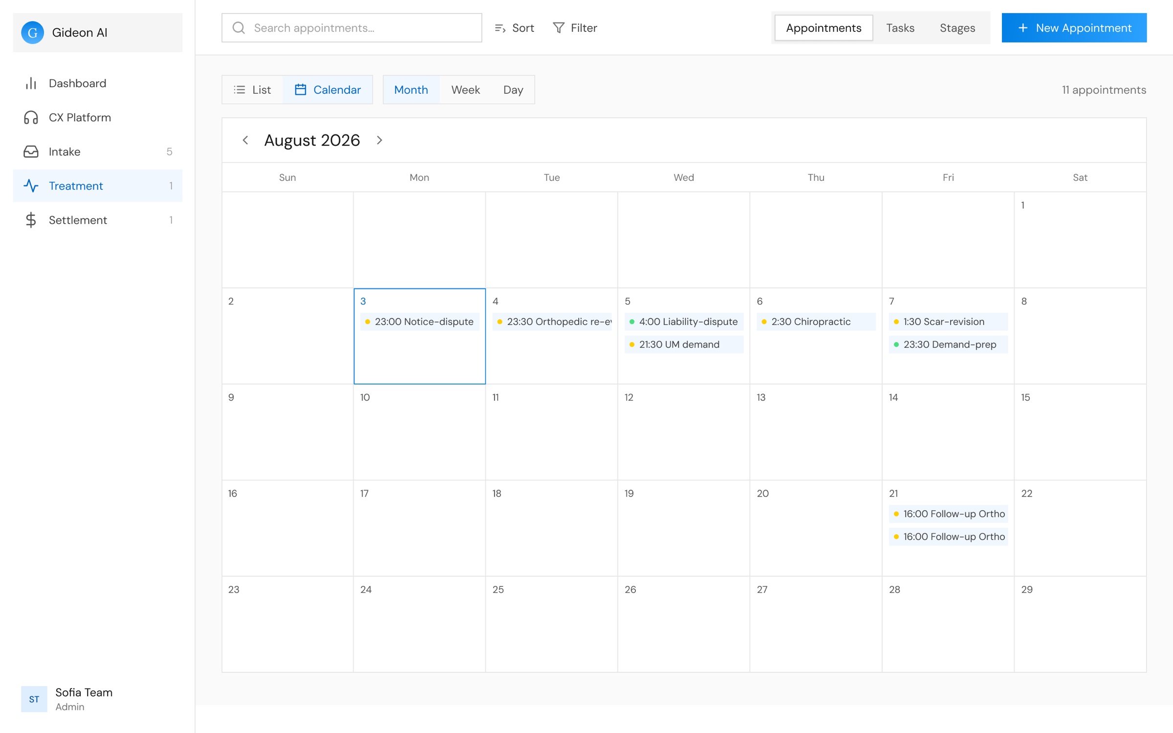 Appointments after: the month calendar for August 2026