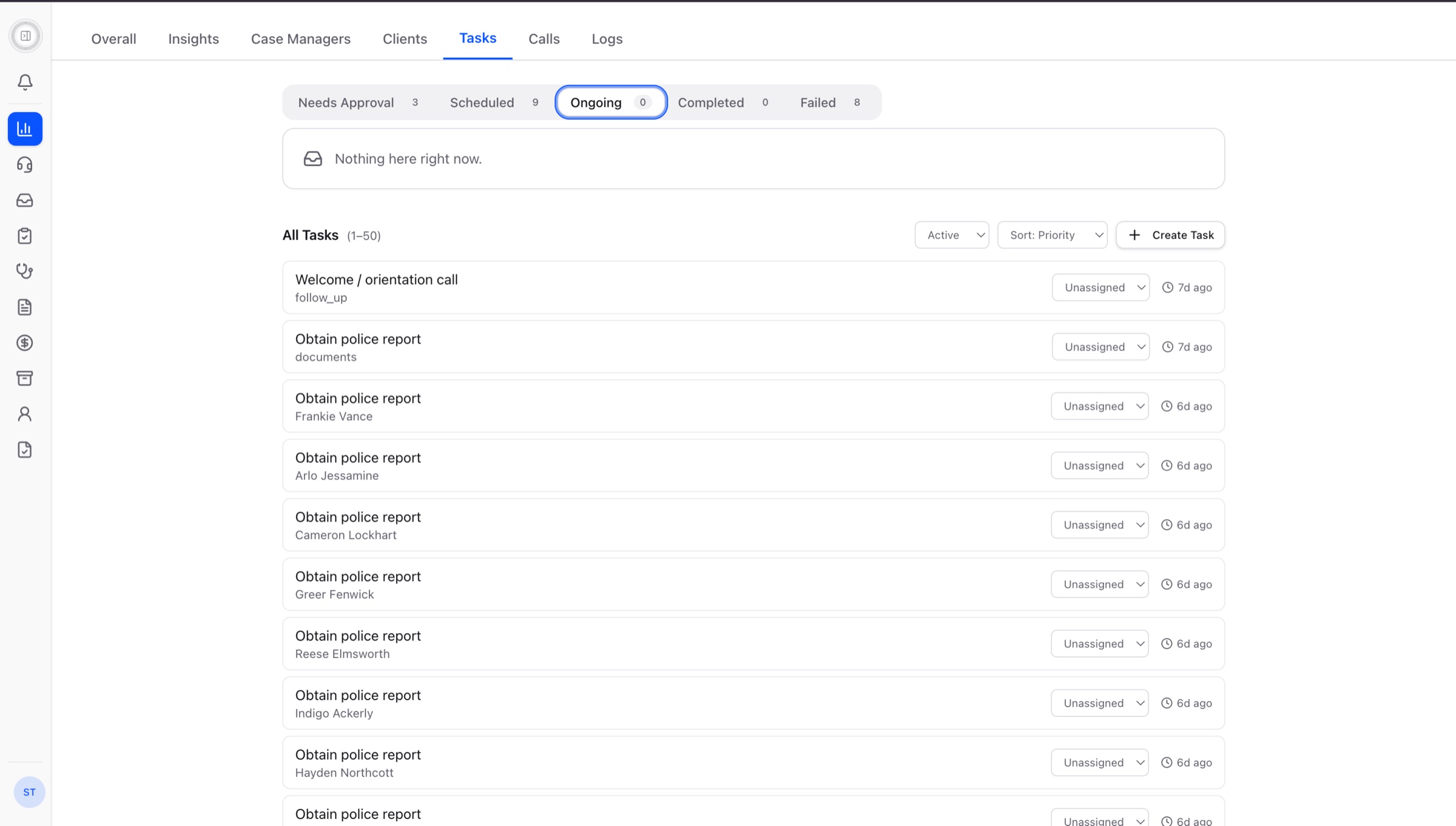 Ongoing before: an empty state sitting above a separate list of every task