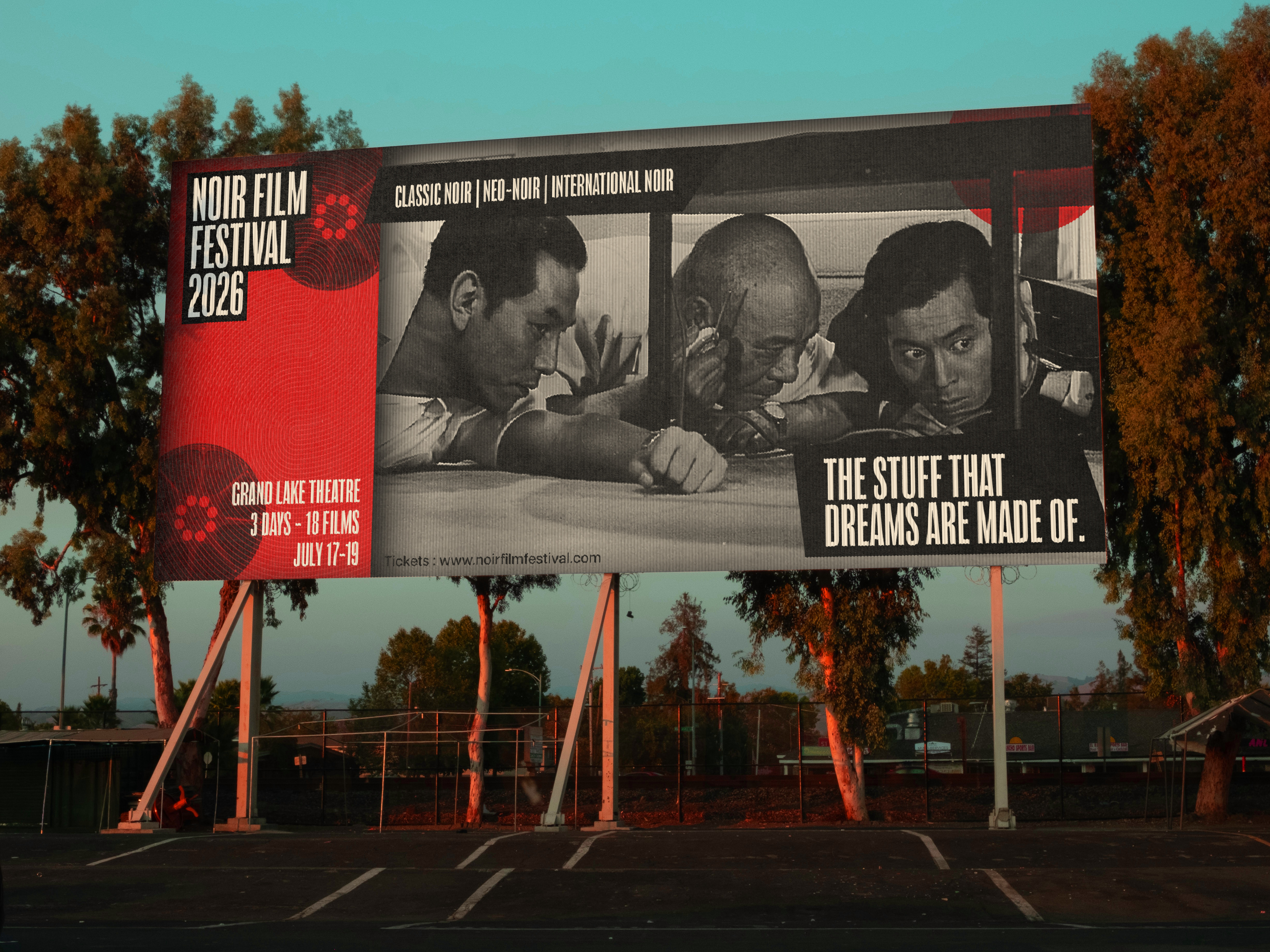 Festival billboard at dusk